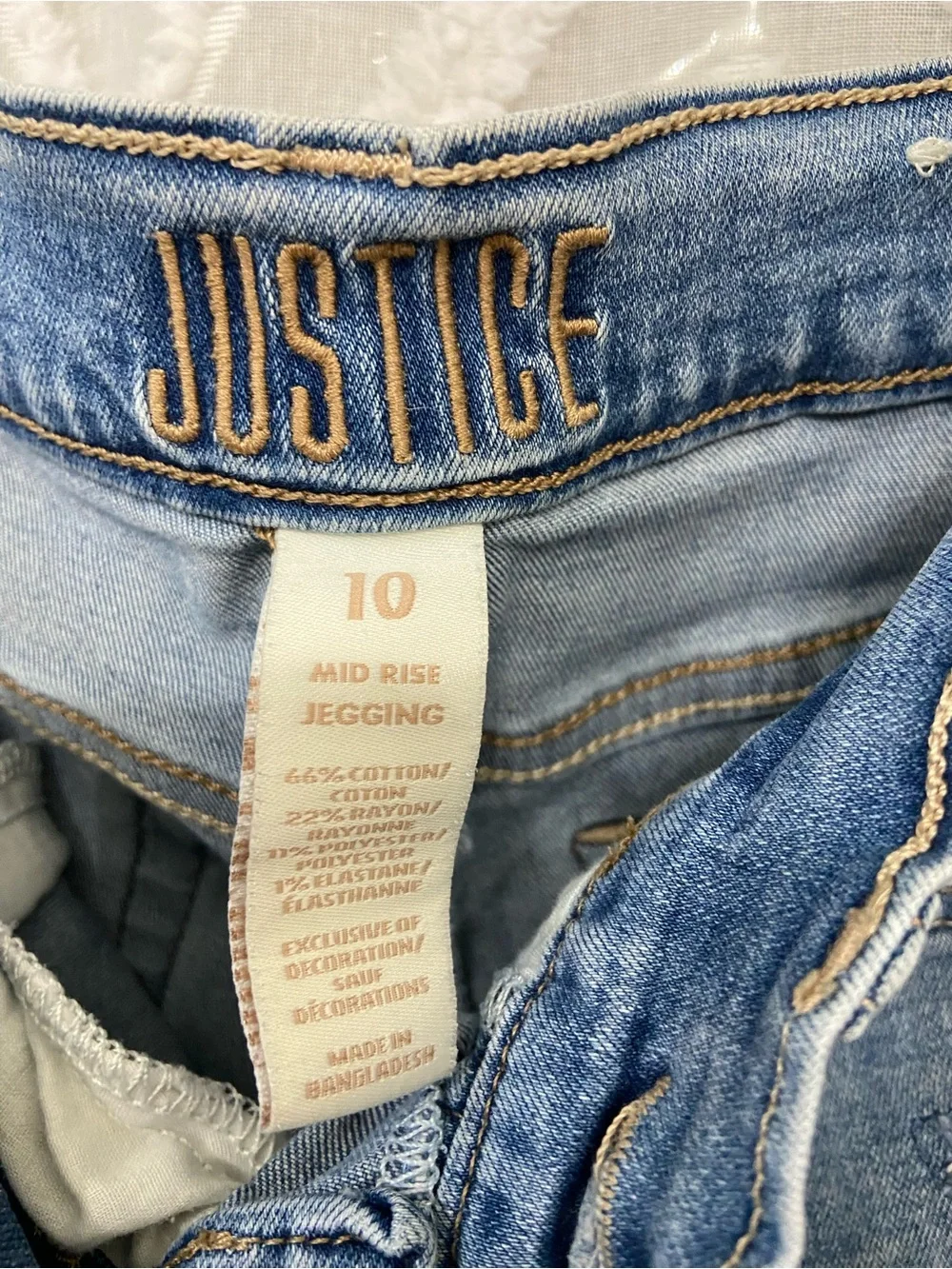 Justice Light Blue Jegging Jeans with Subtle Distressing Mid Rise